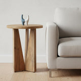 22" Natural Distressed Solid Wood Round End Table