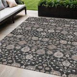 5' X 8' Black Brown And Beige Floral Washable Indoor Outdoor Area Rug