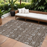 8' X 10' Chocolate Beige And Gray Floral Washable Indoor Outdoor Area Rug