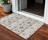 3' X 5' Ivory Brown And Gray Floral Washable Indoor Outdoor Area Rug