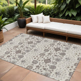 8' X 10' Ivory Brown And Gray Floral Washable Indoor Outdoor Area Rug
