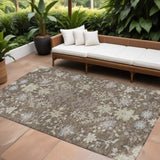 8' X 10' Brown Beige And Green Floral Washable Indoor Outdoor Area Rug