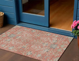 3' X 5' Coral Charcoal And Gray Floral Washable Indoor Outdoor Area Rug