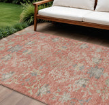 8' X 10' Coral Charcoal And Gray Floral Washable Indoor Outdoor Area Rug