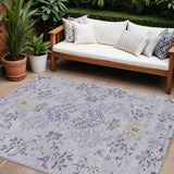 8' X 10' Lavender Purple And Gray Floral Washable Indoor Outdoor Area Rug