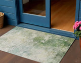 3' X 5' Artichoke Green And Ivory Abstract Washable Indoor Outdoor Area Rug