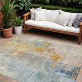 8' X 10' Linen Teal Blue And Copper Abstract Washable Indoor Outdoor Area Rug
