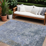 8' X 10' Blue And Dark Gray Abstract Washable Indoor Outdoor Area Rug