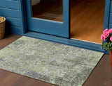 3' X 5' Green And Gray Abstract Washable Indoor Outdoor Area Rug