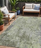 5' X 8' Green And Gray Abstract Washable Indoor Outdoor Area Rug