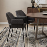 Set of Two Gray and Black Fabric Dining Arm Chairs