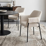 Set of Two Cream and Black Boucle Dining Arm Chairs
