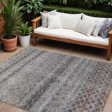8' X 10' Brown Black And Brick Red Striped Washable Indoor Outdoor Area Rug