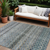 8' X 10' Teal Blue Light Blue And Gray Striped Washable Indoor Outdoor Area Rug