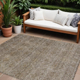 8' X 10' Brown And Tan Floral Washable Indoor Outdoor Area Rug