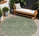 8' Olive Green And Beige Round Floral Washable Indoor Outdoor Area Rug