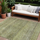 8' X 10' Artichoke Green Brown And Gray Striped Washable Indoor Outdoor Area Rug