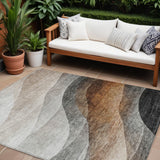 8' X 10' Khaki Black And Terra Cotta Abstract Washable Indoor Outdoor Area Rug