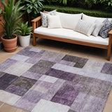 8' X 10' Eggplant Black And Lavender Geometric Washable Indoor Outdoor Area Rug