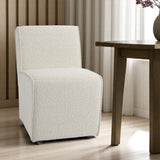 Set of Two Cream Boucle Swivel Dining Side Chairs With Wheels
