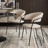 Set of Two Beige and Black Fabric Open Back Dining Arm Chairs