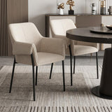 Set of Two Beige and Black Fabric Dining Arm Chairs