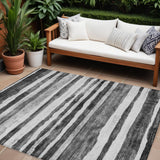 8' X 10' Charcoal And Gray Striped Washable Indoor Outdoor Area Rug