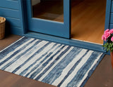 3' X 5' Denim Blue And Gray Striped Washable Indoor Outdoor Area Rug