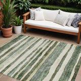 8' X 10' Sage And Beige Striped Washable Indoor Outdoor Area Rug