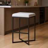 30" White And Black Fabric And Iron Backless Bar Height Bar Chair