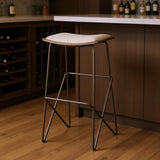 30" Cream And Gold Fabric And Iron Backless Bar Height Bar Chair