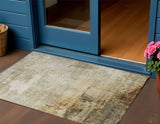 3' X 5' Linen Black And Copper Abstract Washable Indoor Outdoor Area Rug