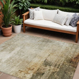 8' X 10' Linen Black And Copper Abstract Washable Indoor Outdoor Area Rug