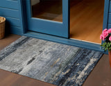 3' X 5' Navy Blue Gray And Black Abstract Washable Indoor Outdoor Area Rug