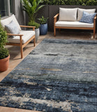 5' X 8' Navy Blue Gray And Black Abstract Washable Indoor Outdoor Area Rug