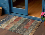 3' X 5' Fern Green Black And Terra Cotta Striped Washable Indoor Outdoor Area Rug