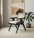 28" Gray and Black Linen and Solid Wood Arm Chair