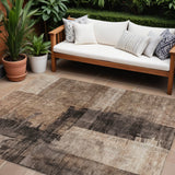 8' X 10' Brown Black And Tan Abstract Washable Indoor Outdoor Area Rug