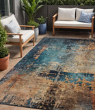 5' X 8' Teal Blue Black And Copper Abstract Washable Indoor Outdoor Area Rug