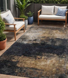 5' X 8' Charcoal Tan And Beige Abstract Washable Indoor Outdoor Area Rug