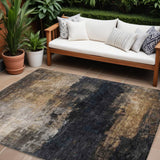 8' X 10' Charcoal Tan And Beige Abstract Washable Indoor Outdoor Area Rug