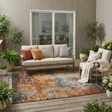 5' X 8' Copper Terra Cotta And Black Abstract Washable Indoor Outdoor Area Rug