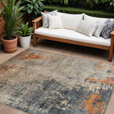 8' X 10' Khaki Gray And Copper Abstract Washable Indoor Outdoor Area Rug