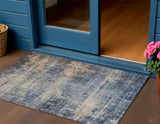 3' X 5' Denim Blue And Tan Abstract Washable Indoor Outdoor Area Rug