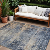 8' X 10' Denim Blue And Tan Abstract Washable Indoor Outdoor Area Rug