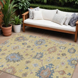 8' X 10' Gold Brown And Blue Floral Washable Indoor Outdoor Area Rug