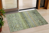 3' X 5' Artichoke Green Blue And Black Floral Washable Indoor Outdoor Area Rug