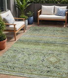 5' X 8' Artichoke Green Blue And Black Floral Washable Indoor Outdoor Area Rug