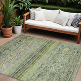 8' X 10' Artichoke Green Blue And Black Floral Washable Indoor Outdoor Area Rug