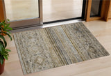 3' X 5' Brown Tan And Black Floral Washable Indoor Outdoor Area Rug